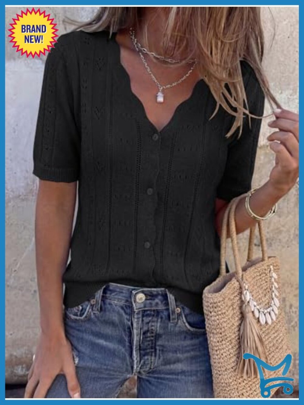 Short Sleeve Crochet Knit Cardigan Sweater Summer Button Down Lightweight - Picture 3 of 6